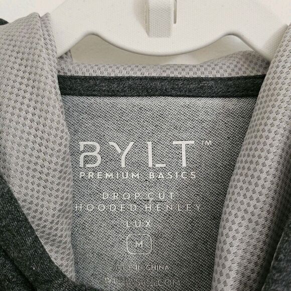 BYLT Sweatshirt Medium Gray Drop Cut Hooded Henley Long Sleeve Lux Pullover - Picture 3 of 10